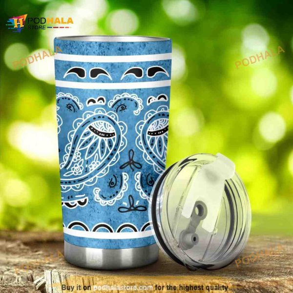 Light Denim Blue Bandana Stainless Steel Cup Coffee Tumbler