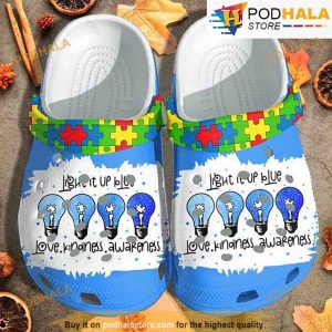 Light It Up Blue Autism Puzzle Pieces 3D Funny Crocs