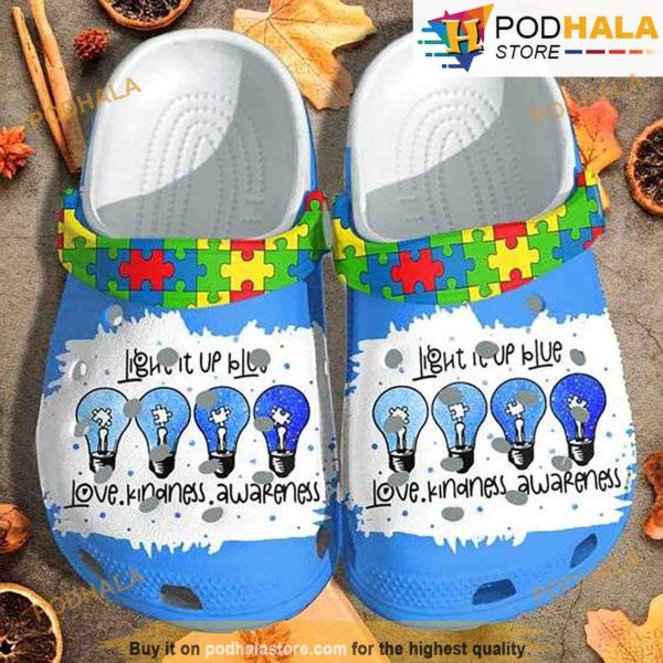 Light It Up Blue Autism Puzzle Pieces 3D Funny Crocs