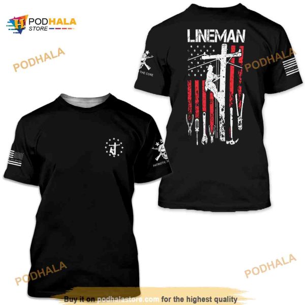 Lineman Patriotic American Flag Shirt  Lineman Tools  Lineman American Workers 3D Shirt