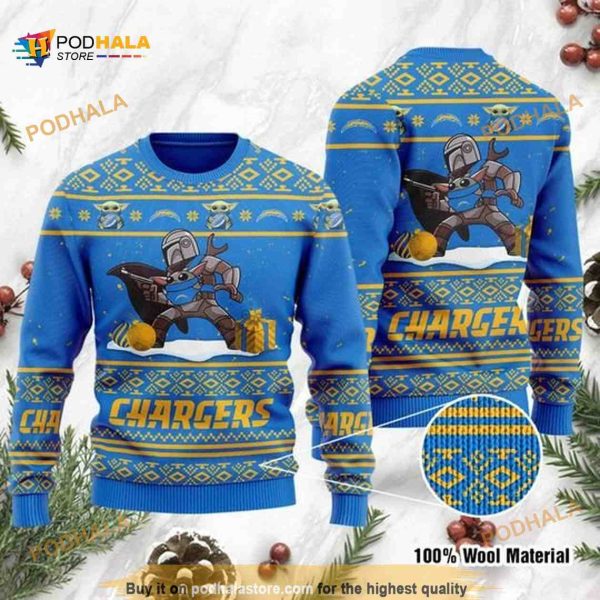 Los Angeles Chargers Baby Yoda Boba Fett The Mandalorian Ugly Xmas Sweater