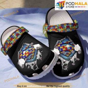 Love Autism Superhero Puzzle Pieces 3D Funny Crocs