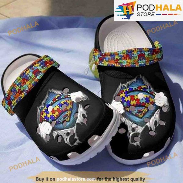 Love Autism Superhero Puzzle Pieces 3D Funny Crocs