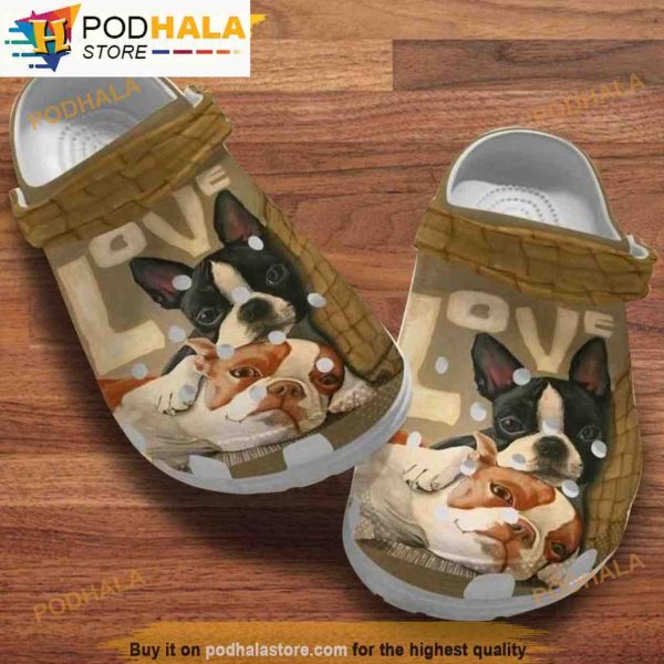 Love Boston Terrier Dogs Couple 3D Funny Crocs