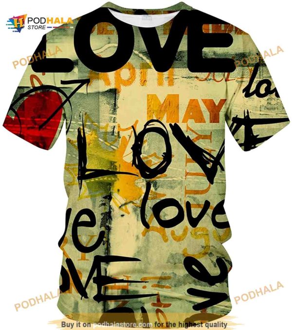 Love Heart Pattern 3D Shirt for Men Women