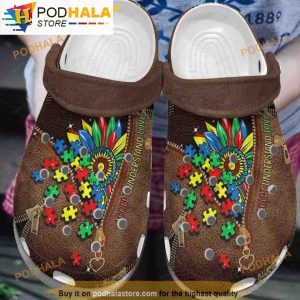 Love Leather Zip Autism Floral 3D Funny Crocs