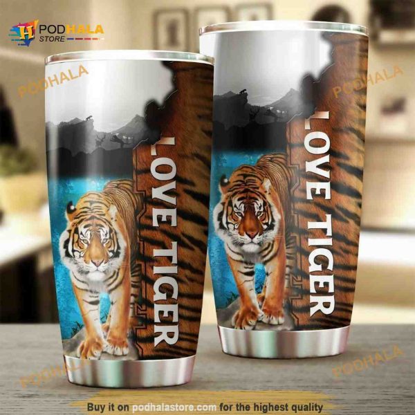 Love Tiger Stainless Gift For Lovers Travel Coffee Tumbler All Over Print