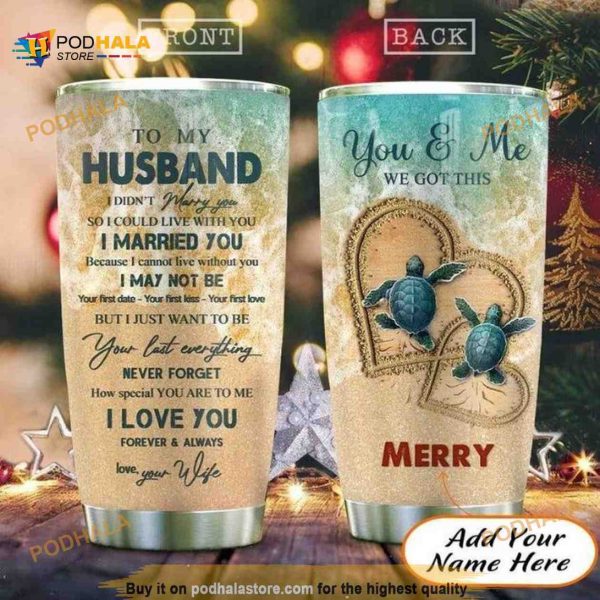 Love Turtle Couple Husband Personalized Coffee Tumbler, Funny Tumbler