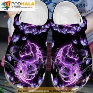 Lovely Horse And Butterfly Purple 3D Funny Crocs