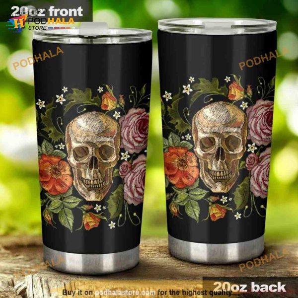 Lovely Skull Rose Stainless Steel Cup Coffee Tumbler, Funny Tumbler