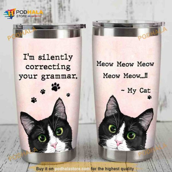 Lovely Tuxedo Cat Steel Gift Travel Coffee Tumbler, Funny Tumbler