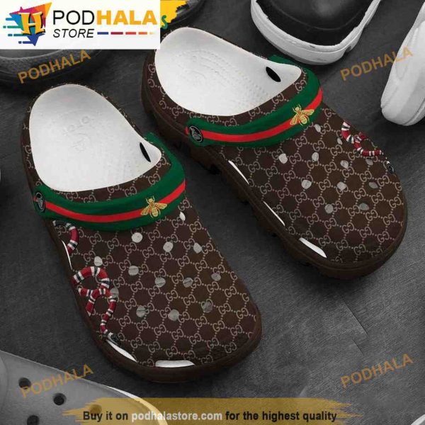 Luxury Gucci Snake Fly Vintage Web Brown 3D Funny Crocs Slippers