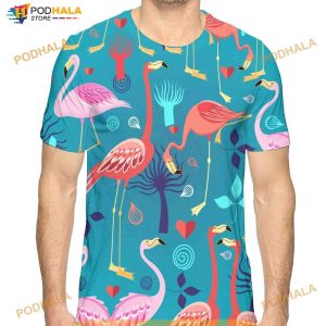 Males Pattern of Flamingos Novelty 3D Creative Print Short Sleeve Tees
