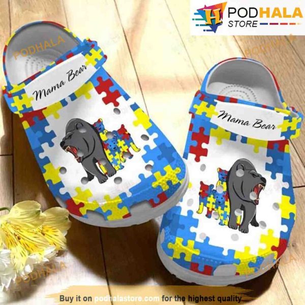 Mama Bear Puzzle Pieces Mothers Day 3D Funny Crocs