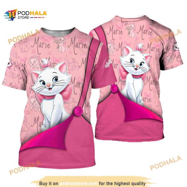 Marie Cat Pink Button Overalls Patterns Disney Outfits Unisex Casual 3D Shirt