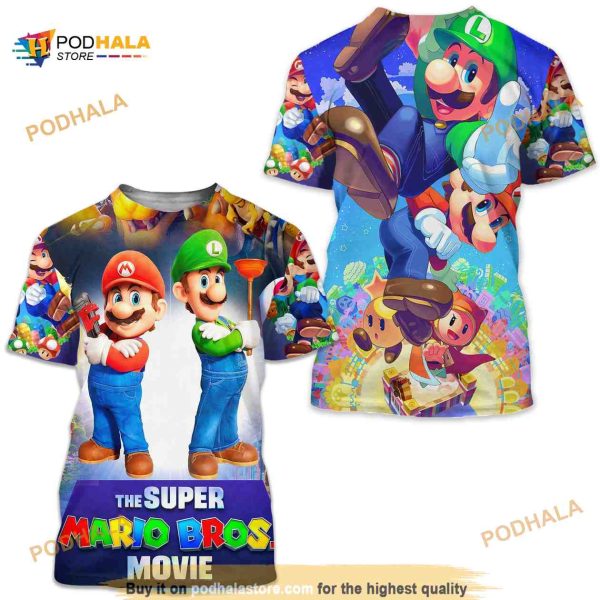 Mario And Luggi Sky 3D Shirt, Mario Bros Birthday 3D Shirt, Mario Cartoon 2023 3D Shirt