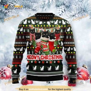 Meowy Christmas Black Cat Christmas Wool Funny Ugly Sweater
