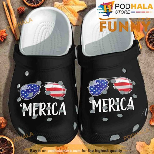 Merica Sunglasses American Flag 3D Funny Crocs