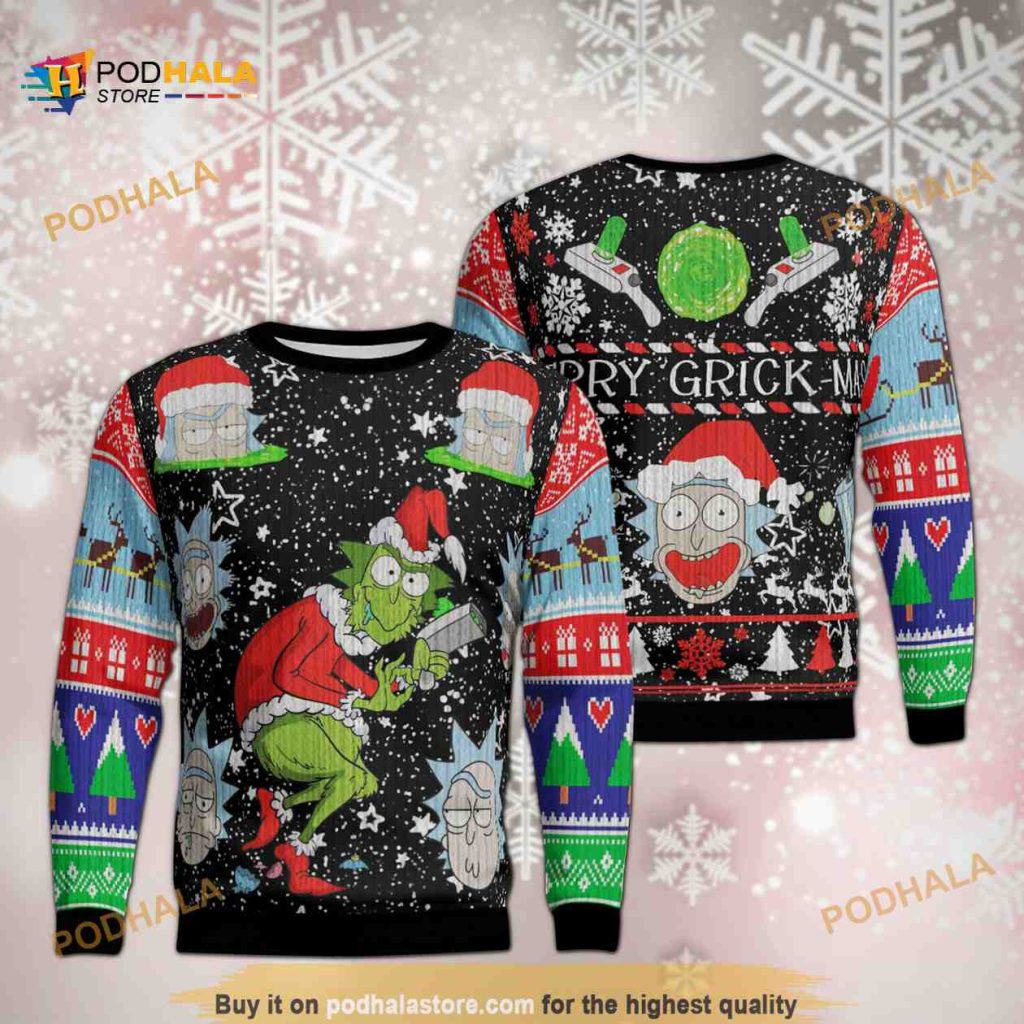 Merry Grickmas Grinch Rick And Morty Ugly Christmas Sweater