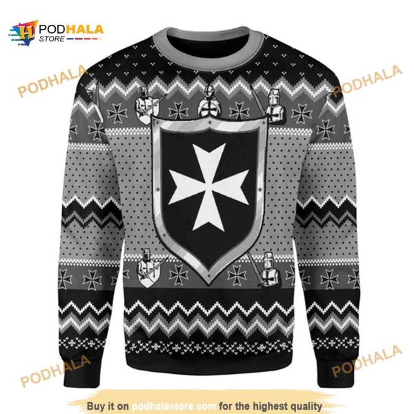 Merry Xmas Black And White Knights Hospitaller Gift For Xmas Party Ugly Christmas Sweater