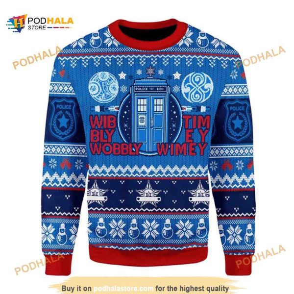 Merry Xmas Blue Red A Timey Wimey Gift For Xmas Party Ugly Christmas Sweater
