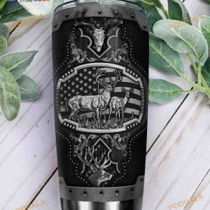 Metal Style Deer Hunting Stainless Steel Cup Coffee Tumbler, Funny Tumbler