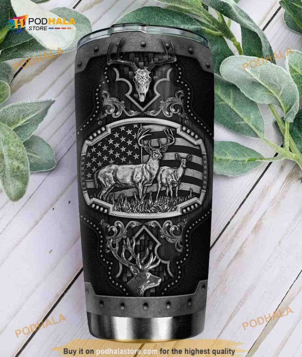 Metal Style Deer Hunting Stainless Steel Cup Coffee Tumbler, Funny Tumbler