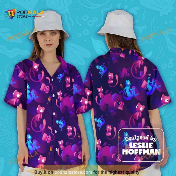 Mew Mewtwo Pokemon Hawaiian Shirt, Japanese Anime Aloha Shirt, Mew Mewtwo Shirt