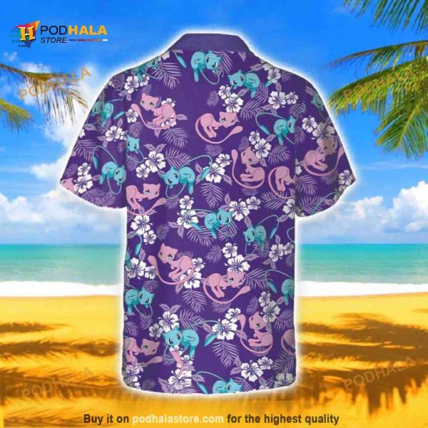 Mew Mewtwo Pokemon Hawaiian Shirt, Tropical Flower Beach Lover Aloha Shirt