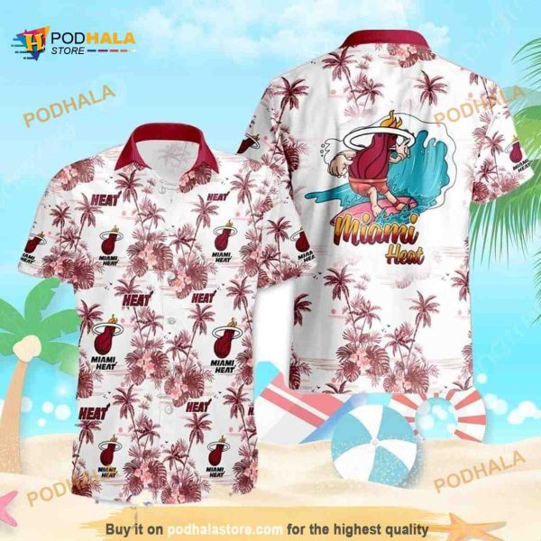 Miami Heat NBA Hawaiian Shirt, Tropical Flower Pattern Beach Gift