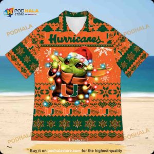Miami Hurricanes Funny Hawaiian Shirt, Baby Yoda Star Wars Summer Beach Gift