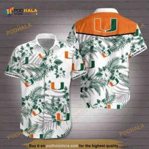 Miami Hurricanes Funny Hawaiian Shirt, Hibiscus Flower Beach Gift For Football Coach