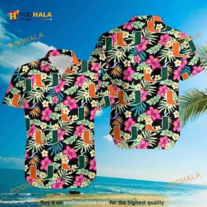 Miami Hurricanes Funny Hawaiian Shirt, Hibiscus Pattern Summer Beach Gift