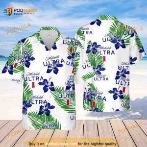 Michelob Ultra Beer Funny Hawaiian Shirt, Hibiscus Flower Pattern Aloha Shirt