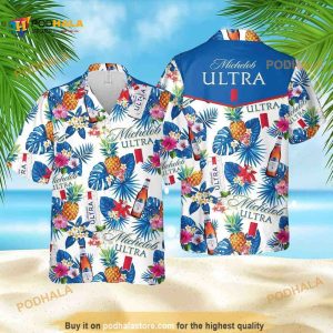 Michelob Ultra Beer Funny Hawaiian Shirt, Tropical Pattern Beach Vacation Gift