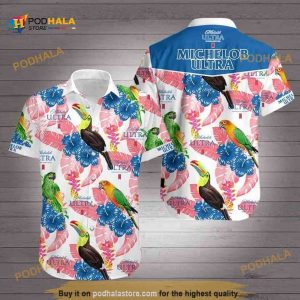 Michelob Ultra Funny Hawaiian Shirt, Bird And Hibiscus Flower Aloha Shirt