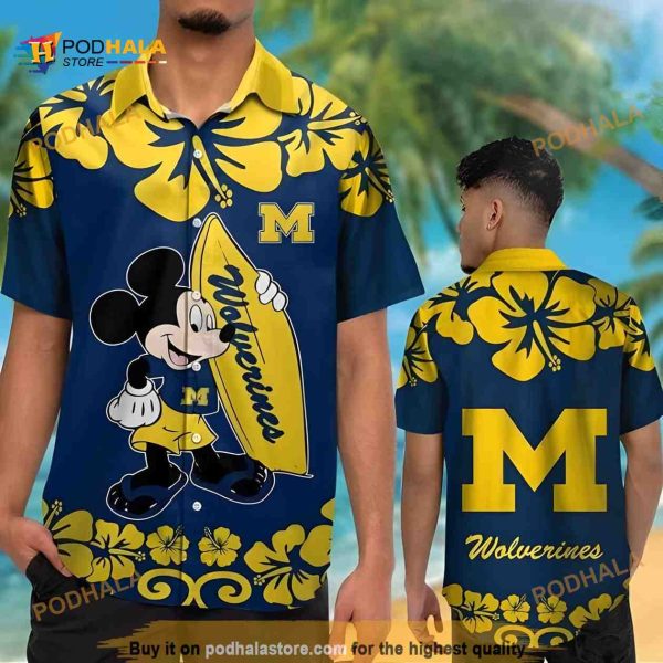 Michigan Wolverines Funny Hawaiian Shirt, Disney Mickey Mouse Practical Beach Gift