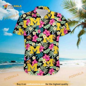 Michigan Wolverines Funny Hawaiian Shirt, Hibiscus Pattern Beach Vacation Gift