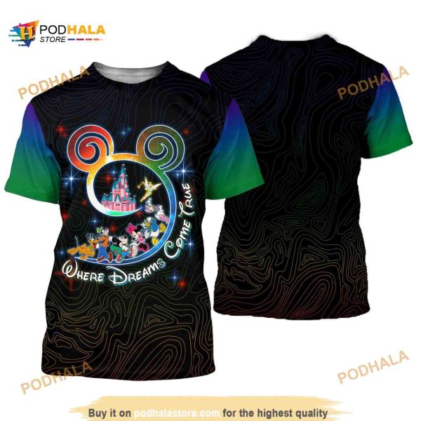 Mickey & Friends Blue Green Ombre Pattern Disney Cartoon Casual 3D Shirt