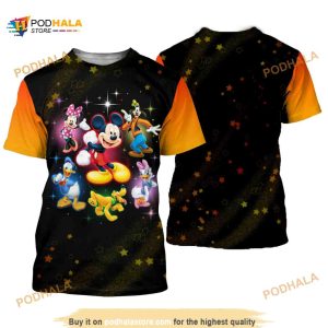 Mickey Mouse And Friends Orange Black Pattern Disney Cartoon 3D Shirt