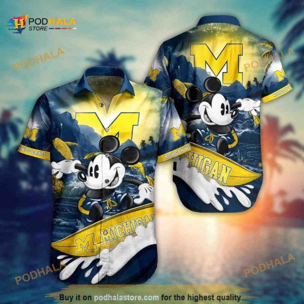 Mickey Mouse Disney Hawaiian Shirt Michigan Wolverines