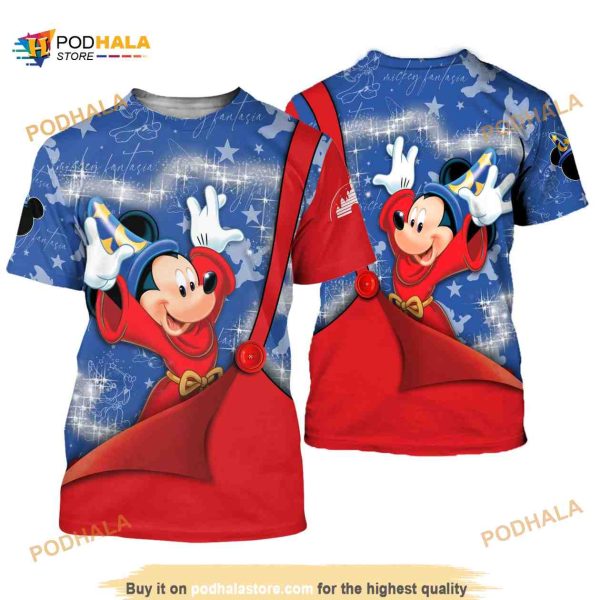 Mickey Mouse Fantasia Blue Button Overalls Disney Casual 3D Shirt