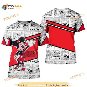 Mickey Mouse Jordan Red White Comic 3D Shirt