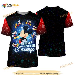 Mickey Mouse Never Too Old For Red Black Disney Cartoon Casual 3D Shirt
