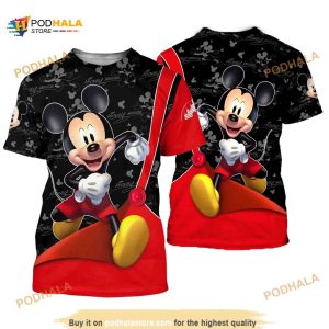 Mickey Red Black Button Overalls Disney Cartoon 3D Shirt