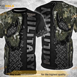 Military Camouflage Skull Distressed Metal Background Vintage All Over Print 3D Shirt