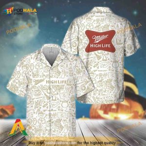Miller High Life Funny Hawaiian Shirt, Doodle Art Aloha Shirt
