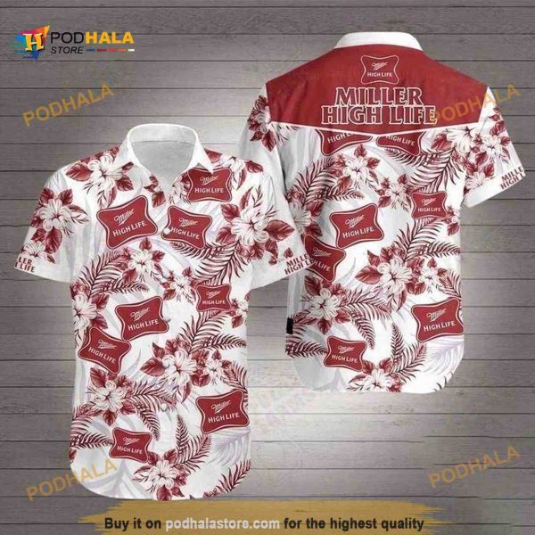 Miller High Life Funny Hawaiian Shirt, Red And White Flowers Aloha Shirt