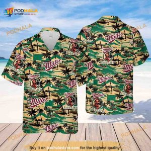 Miller High Life Funny Hawaiian Shirt, Sea Island Pattern Beach Lovers Gift
