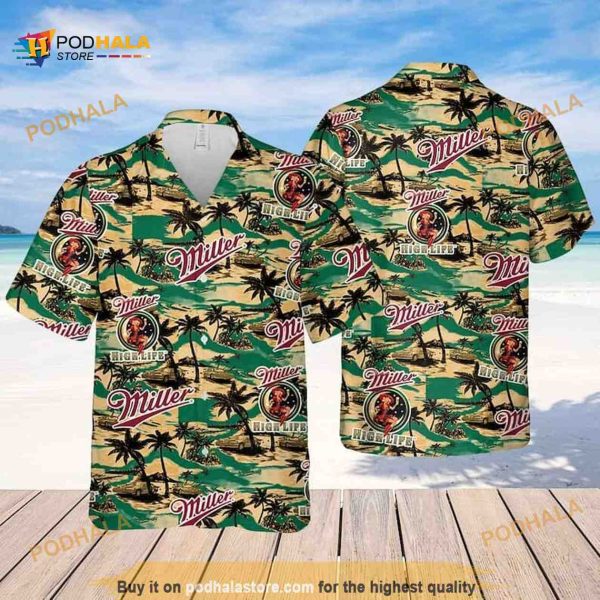 Miller High Life Funny Hawaiian Shirt, Sea Island Pattern Beach Lovers Gift